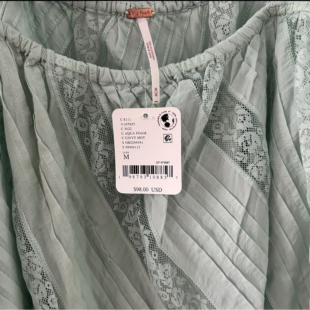 Free People Hannah Tie Top Medium Aqua Foam New - Picture 6 of 6